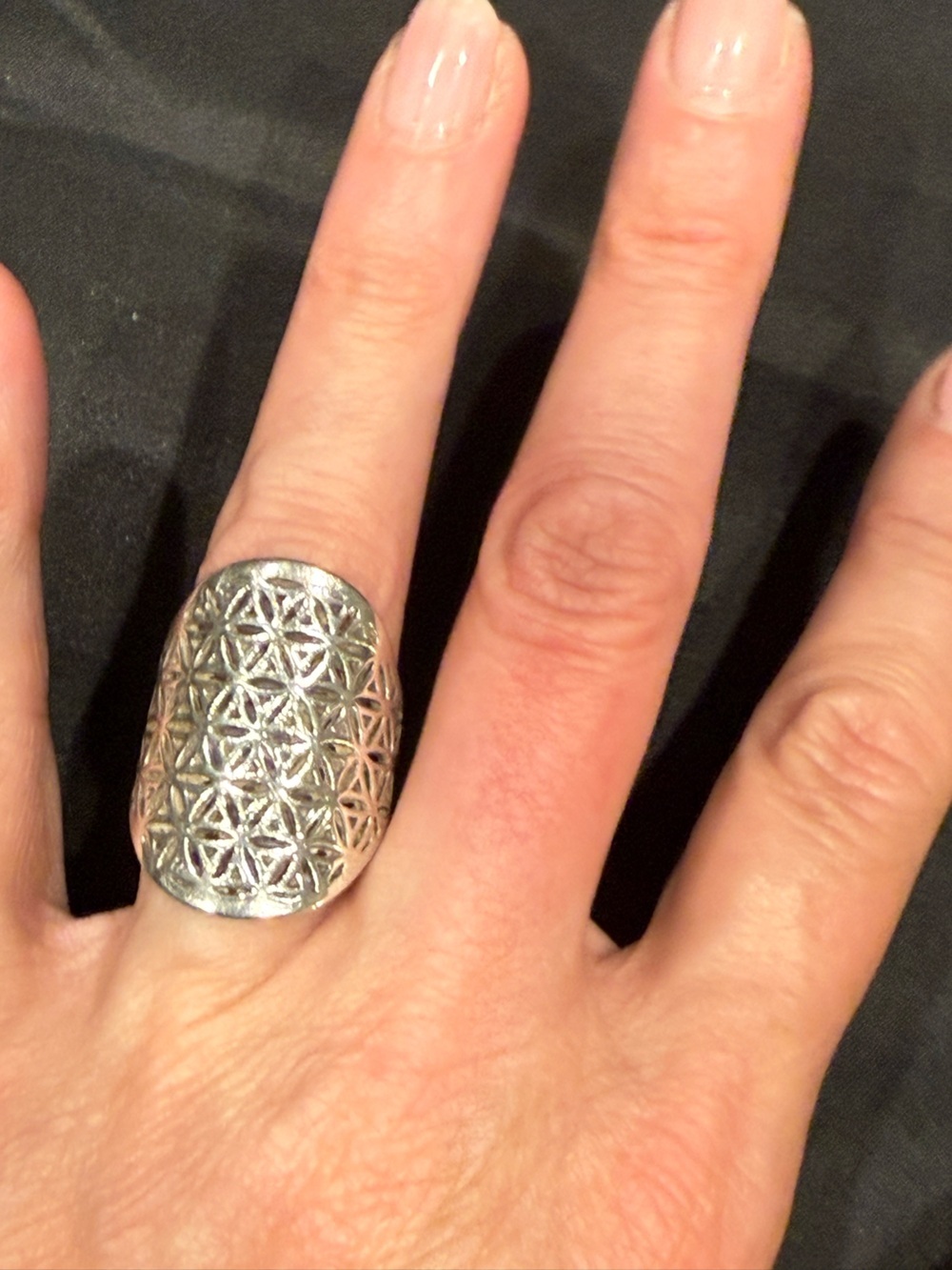 Sterling Silver Flower of Life Statement Ring Sacred Geometry Size 8